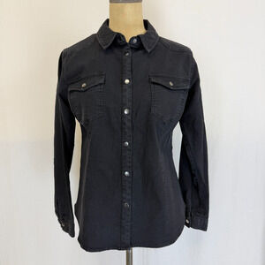 NWT Soya Concept Black Stretch Denim Snap Up Shirt / Shacket SZ LG #0413